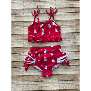 Love and Grow Frosty Snowman Girls High Waisted Ruffle Swimsuit Size 3T